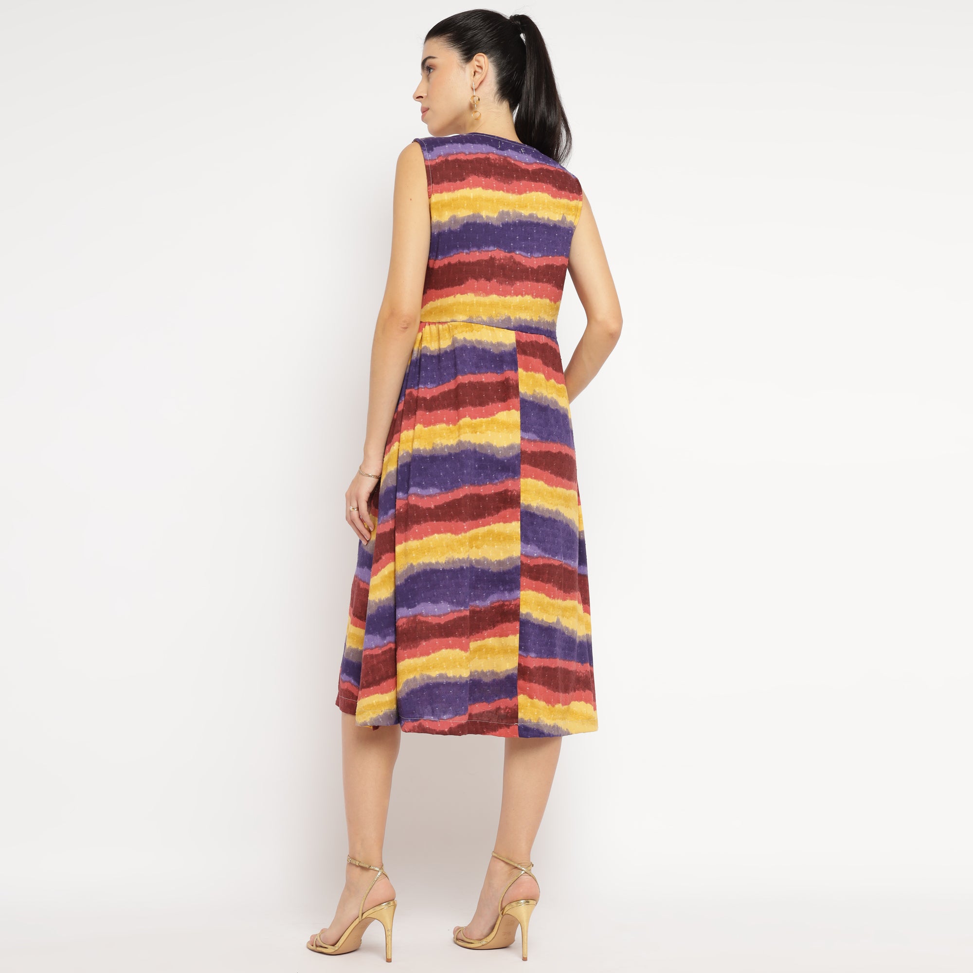 Sunset Stripe Sleeveless Midi Dress